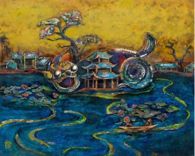 Lacquer paintings in the "Dau Thieng" exhibition by artist Chu Nhat Quang